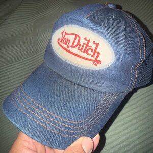 Vintage Von Dutch Denim Hat with Red Logo